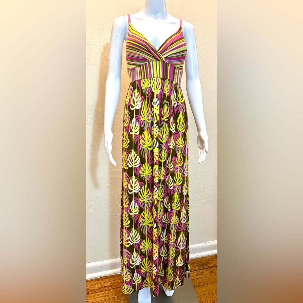 Multicolor Striped & Leaf Print Maxi Dress – Size S, by Planet Gold - Picture 7 of 10